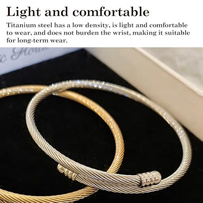 Jewelers Stainless Steel Cable Wire Open Cuff Adjustable Size - color: Rose gold