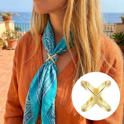 4pc Silk Scarf Ring, 2 Styles, Gold & Silver | Metal, 1×0.54in & 0.83in, Oblate & X Shape, Minimalist, Geometric, Silk Scarves Shawl Clip, Scarf Slide for Women - color: Gold & Silver-4pcs