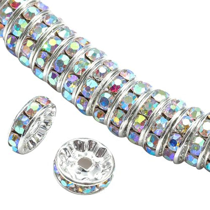 100Pcs Rondelle Spacer Beads Round Crystal Charms Czech Rhinestone Silver Plated Spacer Loose Beads for DIY Bracelet Necklace Jewelry Making Supplies (4MM, AB Crystal) - color: AB Crystal, size: 4MM