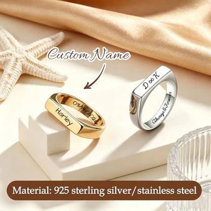 Custom Ring for Women 925 Sterling Silver Name Rings Personalized Initial Ring Engraved Stackable Letter Ring Christmas Birthday Gifts For Mom Grandma Sisters Girlfriend - color: Style 3-Black