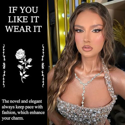 Rhinestone Jewelry Set Crystal Pearl Necklace Bracelet Earrings | Sparkly Necklace Dangle Earrings,Wedding Prom Formal Costume Jewelry Sets for Women - color: Silver3
