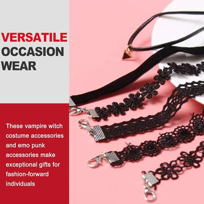 6 Pack Gothic Choker Set, Black Velvet and Lace Choker Necklaces for Women featuring a Goth Cross Necklace, Sexy Neck Choker for Gothic Layered Jewelry