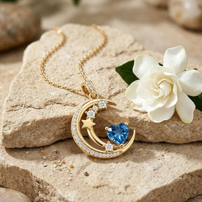 Midari 18K Gold Moon Star Necklace Moon Star Pendant Necklace with 12 Months Birthstones Moons Jewelry Gifts for Women Mom Her - color: 09-September