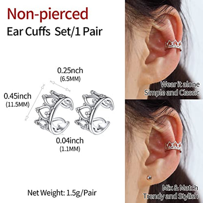 ChicSilver 925 Sterling Silver Ear Cuff Earrings Non Piercing Clip on Cartilage Cuff Earrings for Women - style: I: Crown