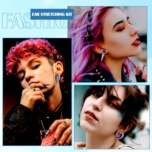 54/102Pcs Ear Stretching Kit 14G-00G Acrylic Ear Gauge Stretching Kit with Heart Plugs Gauge Tapers Ear Tunnels Horseshoes Taper Spiral Tapers Gauges Ear Expanders for Men Women - color: Pink