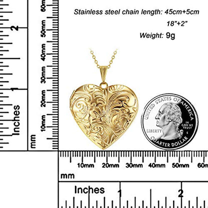 Locket Necklace that Holds Pictures Flower Lockets Pendant Necklaces Birthday Gifts Jewelry - style: Gold-plated Heart