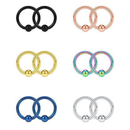 SCERRING 16G Captive Bead Piercing Ring Stainless Steel Nose Septum Tragus Helix Nipple Lip Eyebrow Hoop Rings 12PCS - style: 12PCS - 8mm Mix Color