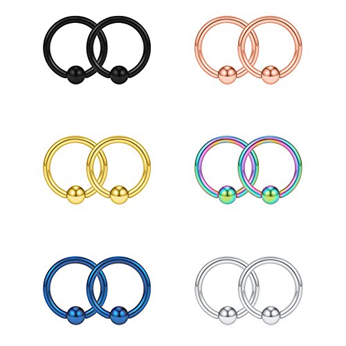 SCERRING 16G Captive Bead Piercing Ring Stainless Steel Nose Septum Tragus Helix Nipple Lip Eyebrow Hoop Rings 12PCS - style: 12PCS - 8mm Mix Color