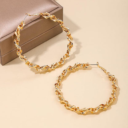 Twisted Rope Hoop Earrings for Women Chunky Big Large Hoop Earrings Minimalist Round Circle Huggie Hoops Earrings Gift - color: gold-tone