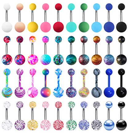 24-50Pcs 14G Stainless Steel Belly Button Rings for Women CZ Screw Navel Bars Body Piercing Jewelry - color: G: 40pcs style 3