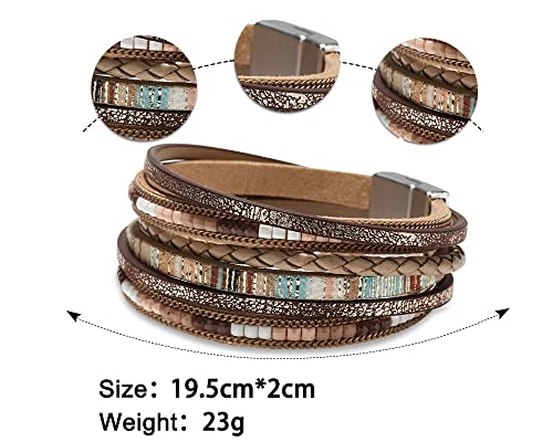 Fesciory Leather Wrap Bracelets for Women, Boho Western Layered Jewelry | Layered leather cuff bracelets, Easy on and off, Boho western style, Daily wear, Gift for women - color: Brown 1