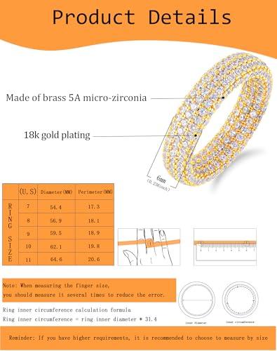 Bling Halo Stacking Ring for Men Women - 18k Gold Plated Stackable Cubic Zirconia Band - Created Diamond Iced Out Hip Hop Jewelry Gifts - color: Style B-Rhodium Plated, size: 7