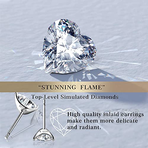 "STUNNING FLAME" Trillion-cut/Cushion-cut/Emerald-cut/Marquise-cut ... 18K White Gold Plated Sterling Silver Cubic Zirconia Simulated Diamond Stud Earrings for Women - color: Heart-Cut, size: medium-white gold plated silver