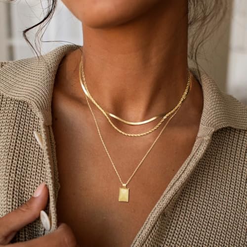 MFRYK Gold/Silver Necklaces Stack For Women,14K Gold/Sterling Silver Plated Simple Layered Choker Necklaces For Women,Stackable Multilayer Pearl Cross Disc Circle Pendant Cuban Herringbone Snake Paperclip Chain Necklaces Set Jewelry Gift for Women - style