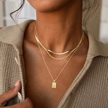 MFRYK Gold/Silver Necklaces Stack For Women,14K Gold/Sterling Silver Plated Simple Layered Choker Necklaces For Women,Stackable Multilayer Pearl Cross Disc Circle Pendant Cuban Herringbone Snake Paperclip Chain Necklaces Set Jewelry Gift for Women - style
