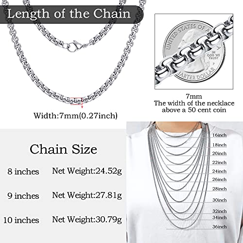 Square Rolo Chain Necklace Stainless Steel Round Box Necklace for Men & Women - size: 26 Inches, style: 7 mm Wide