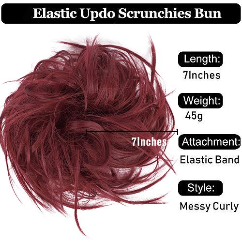 HMD Tousled Updo Messy Bun Hair Piece Ponytail Hairpieces for Women | Synthetic Hair Extension Ponytail with Elastic Rubber Band, Messy Hair Bun Scrunchies for Daily Party - color: Berry Red