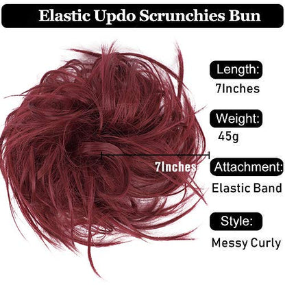 HMD Tousled Updo Messy Bun Hair Piece Ponytail Hairpieces for Women | Synthetic Hair Extension Ponytail with Elastic Rubber Band, Messy Hair Bun Scrunchies for Daily Party - color: Berry Red