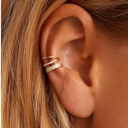 Gold Ear Cuffs Earrings for Women Non Piercing Clip on Cartilage Earrings | Trendy Gold Ear Cuff,Cartilage Clip on Earrings,Thin Huggie Hoop CZ Earring Set ,Fashion Jewelry,Non Tarnish,Gift - style: 2pc double cz-gd