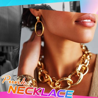 CLOACE Gold Long Choker Necklace Set Punk Cuban Y-Necklaces and Bracelet Fashion Chain Jewelry Accessories for Women - color: G-3