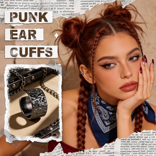 Gothic Stainless Steel Ear Cuffs Non Piercing Cartilage Clip On | Punk Emo Y2k Alt Goth Style,Men Women,Silver Fake Earring,Hypoallergenic Adjustable,Jewelry Gift,Edgy design - color: L2-Edgy Design Black 1