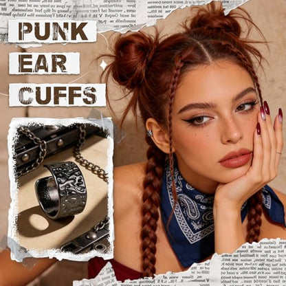 Gothic Stainless Steel Ear Cuffs Non Piercing Cartilage Clip On | Punk Emo Y2k Alt Goth Style,Men Women,Silver Fake Earring,Hypoallergenic Adjustable,Jewelry Gift,Edgy design - color: L2-Edgy Design Black 1