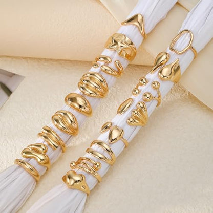 Chunky Rings for Women Non Tarnish 14k Stackable Dome Statement Rings Sets Vintage Dainty Knuckle Open Midi Finger Rings Jewelry Pack Gifts - style: Stackable