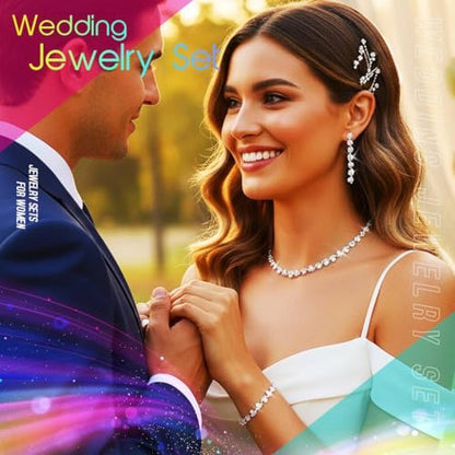 Aukmla Bridal Wedding Jewelry Set Silver Rhinestones Choker Necklaces Earrings Bracelet Sets Prom Jewelry for Women and Brides - color: Silver