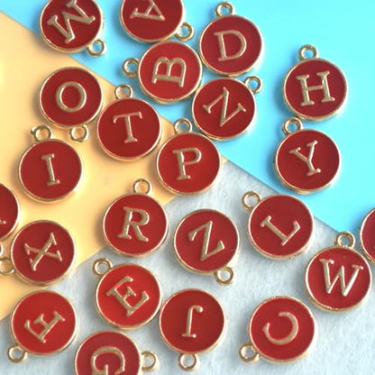 A-Z Letter Charms Round Enamel Alphabet Initial Pendant for Jewelry Making,Double-Side for Necklace Bracelet Earring DIY Craft - color: 1 set(26pcs)-Red