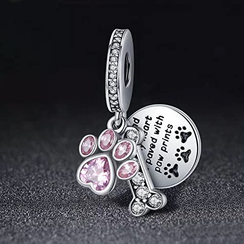 Dog Paw Charm for Charms Bracelet Pink Crystals Paved Dangle Charms Birthday Jewelry Gifts for women - style: dog paw charm