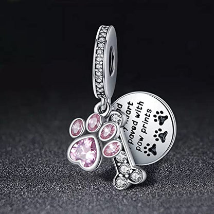 Dog Paw Charm for Charms Bracelet Pink Crystals Paved Dangle Charms Birthday Jewelry Gifts for women - style: dog paw charm