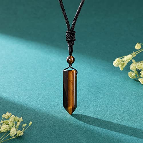 Top Plaza Healing Crystal Stone Necklaces for Men Hexagonal Pendant Necklaces Adjustable Braided Rope Natural Gemstone Necklace Jewelry Christmas Gift for Dad, Husband - color: Tiger Eye Stone