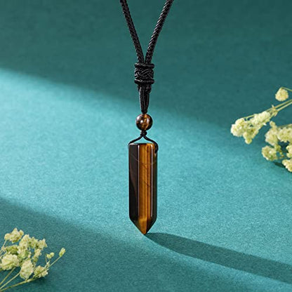 Top Plaza Healing Crystal Stone Necklaces for Men Hexagonal Pendant Necklaces Adjustable Braided Rope Natural Gemstone Necklace Jewelry Christmas Gift for Dad, Husband - color: Tiger Eye Stone