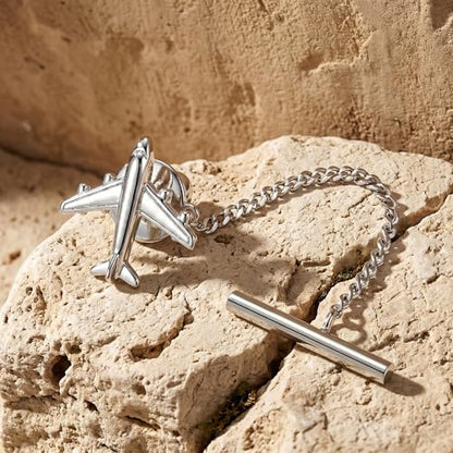 Horse/Airplane Tie Tack Sterling Silver Tie Pin Shirt Suit Accessory Jewelry Gifts for Men - color: Airplane