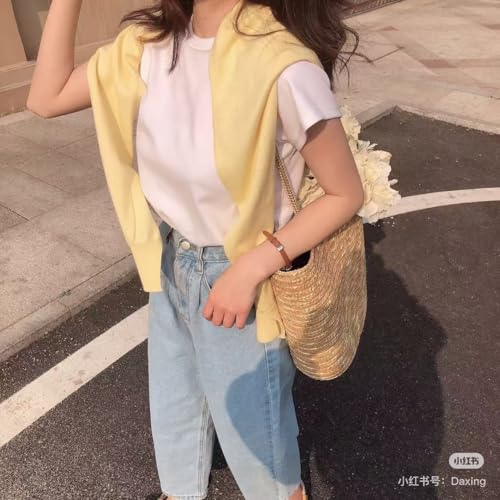 WaJuemy Women's Sweater Shawl Wraps Sleeves Knitted Collar Sweater Scarf Top Casual Lightweight Shoulder Cape Accessories - color: 14 Yellow