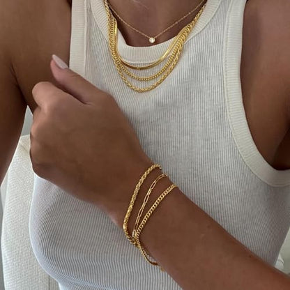 CONRAN KREMIX Waterproof Gold Necklace Layered Necklaces for Women Non Tarnish,14k Gold Plated Stainless Steel Dainty Stack Thin Chain Necklace Set for Women Gifts Jewelry - color: Gold-12