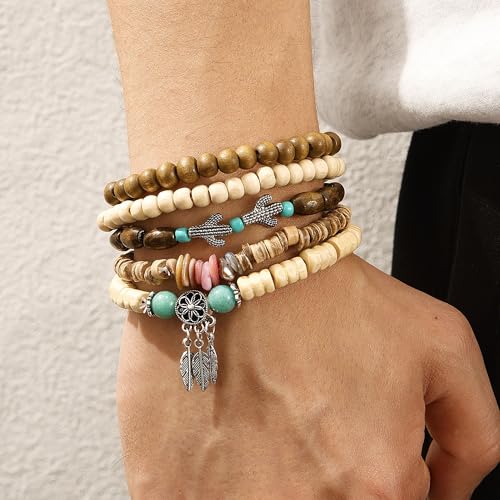 Long tiantian Boho Bracelets for Women Stackable Wooden Bracelet Western Beaded Bracelet Stack Boho Fashion Trendy Jewelry Gifts - color: A6:boho bracelets