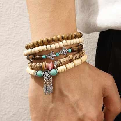 Long tiantian Boho Bracelets for Women Stackable Wooden Bracelet Western Beaded Bracelet Stack Boho Fashion Trendy Jewelry Gifts - color: A6:boho bracelets