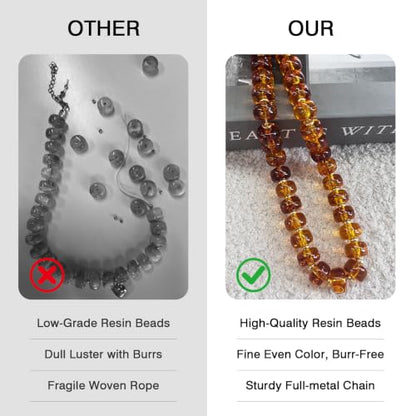 Colorful Chunky Resin Beaded Choker Necklaces for Women | Multicolor Beads, Sturdy Metal Chain, Adjustable, Detachable, Lightweight, Summer Beach Boho, Trendy Statement Jewelry Gift - color: Amber
