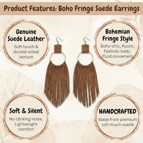 Handmade Genuine Leather Earrings for Women – Long Teardrop Boho Dangles, Lightweight Statement Fashion Jewelry - style: Waterfall - Tan