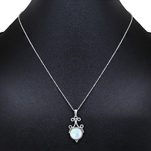 Natural Round Gemstone Pendant Necklace for Women, 925 Sterling Silver | Solitaire Birthstone Jewelry With 18 Inch Chain, Handmade Semi Precious Stone Pendant, Jewelry Gift for Mom, Wife & Sister - color: Moonstone