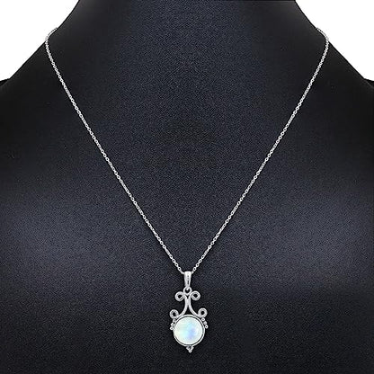 Natural Round Gemstone Pendant Necklace for Women, 925 Sterling Silver | Solitaire Birthstone Jewelry With 18 Inch Chain, Handmade Semi Precious Stone Pendant, Jewelry Gift for Mom, Wife & Sister - color: Moonstone