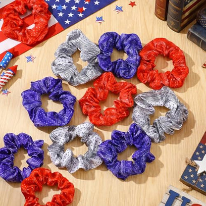 80 Pcs 4th of July Patriotic Satin Hair Scrunchies Red White Blue Paisley Silk Hair Ties Elastic Bands Ropes USA Ponytail Holders Ties for Women 250th Independence Day Party Supplies - style: Paisley