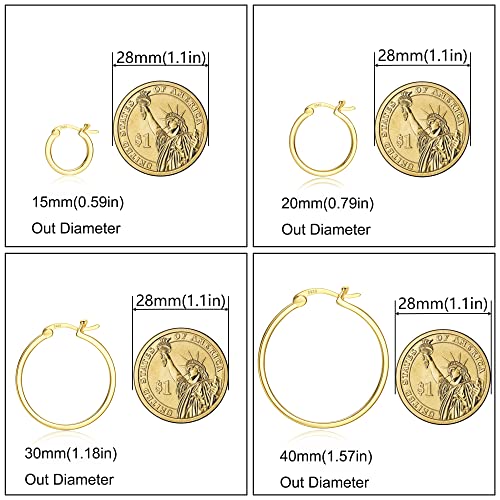 18K Gold Plated Hoop Earrings - 925 Sterling Silver Hoop Earrings Womens Hypoallergenic Hoops | Square Tube Hoop Earrings for Women 15mm/20mm/30mm/40mm - color: Gold 40mm