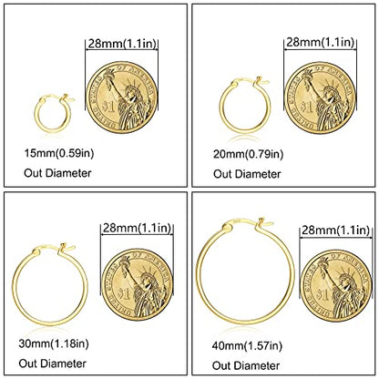 18K Gold Plated Hoop Earrings - 925 Sterling Silver Hoop Earrings Womens Hypoallergenic Hoops | Square Tube Hoop Earrings for Women 15mm/20mm/30mm/40mm - color: Gold 40mm
