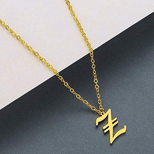 Women's Old English Initial Necklace 18K Gold Plated Stainless Steel Letter Pendant Gift - style: Z