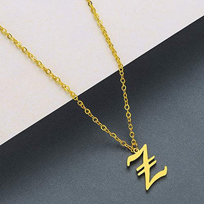 Women's Old English Initial Necklace 18K Gold Plated Stainless Steel Letter Pendant Gift - style: Z