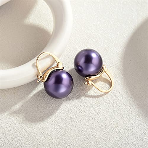 HUGE TOMATO 925 Sterling Silver Simulated Shell Pearl Earrings for Women Trendy, Big Pearl Drop Earrings Leverback Stud,18K Gold Plated Large Pearl Hoop Dangle Hypoallergenic Jewelry 14mm - color: Purple