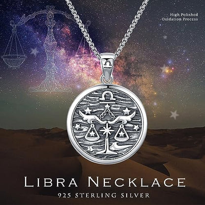 925 Sterling Silver Zodiac Constellation Necklaces for Men Women | Retro,Daily,Birthday, Graduation,Horoscope,Zodiac Sign,Hypoallergenic,with Jewelry Box - style: 9- Libra (A-Retro Sep.23-Oct.22）