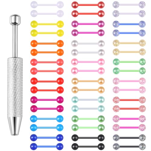 48Pcs 14G Glow in Dark Acrylic Straight Tongue piercing for Women | Candy Color Tongue Piercing Jewelry,Flexible Ring Barbell,14mm Bar Tongue Rings Piercing Ball Grabber Set - style: AA